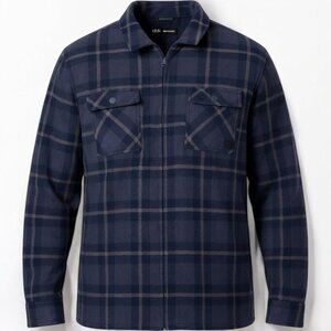 Voyager Men Full Zip Lined Shirt Jacket Navy Blue Plaid Small Warm Outerwear NEW